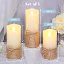Crystal Club Flameless Candles Flickering with Timer, Set of 5 Battery Pillar Candles with Hemp Rope, Realistic Wax Candle Lights for Summer Party Home Table Décor