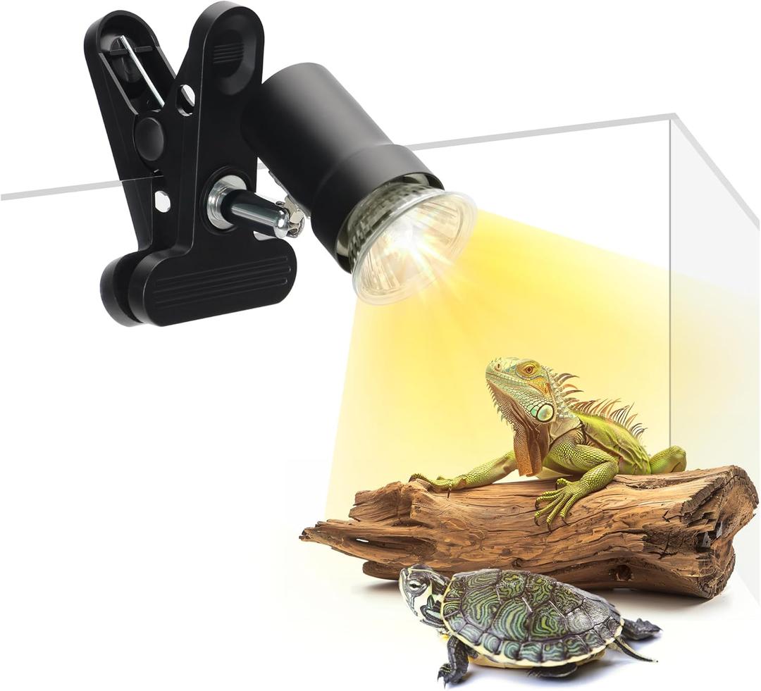 Reptile Heat Lamp with 360 Rotatable Clamp Basking Spot Light with 50W UVA UVB Heat Bulb Simulated Sunlight Heating Lamp for Turtles Lizards Snakes Amphibian Terrariums Tanks