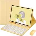 Keyboard Case for iPad mini 7th/6th Generation 8.3 Inch, Case for iPad mini 7 A17 Pro/Mini6 Keyboard with Mouse, Cute Round Key Detachable Keyboard Case with Pencil Holder, Yellow