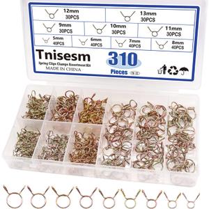 Tnisesm 310Pcs 5-13mm 9 Size Spring Clips Clamps Assortment Kit, Fuel Line Hose Tubing Spring Clips Clamps for Motorcycle Scooter ATV