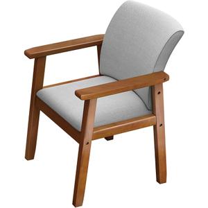 Solid Wood Upholstered Dining Chair, Mid Century Modern Dining Room Chair with Curved Backrest and Armrest for Kitchen, Living Room, Study Room, Walnut and Gray 