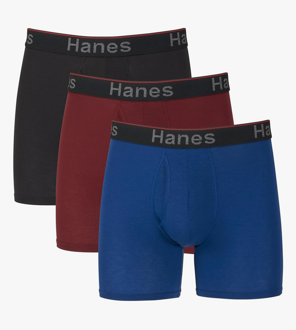 Hanes Total Support Pouch Men's Boxer Brief Underwear, Anti-Chafing, Moisture-Wicking Odor Control, 3-Pack (Reg or Long Leg), Size L
