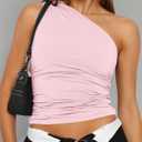 Trendy Queen Women's One Shoulder Tops - Asymmetrical Sleeveless Crop Tops, Sexy Going Out & Workout Shirts for Women (Pink, XL)
