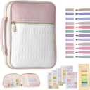 Quilted Vegan Leather Bible Carrying case with Handle, Large Bible Cover for Women & Men, Wheat Pattern Bible Study Supplies & Christian Gift for Women(Pink White)