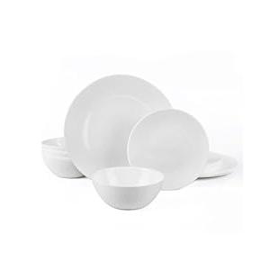 Dinnerware Sets for 4, Light & Durable 12 Pieces Opal Glass Plates and Bowls Set, Dishwasher and Microwave Safe Ribbed Dish Dinning Ware, Thin but Strong Geometric Faceted White