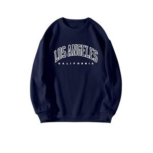 WDIRARA Men's Letter Graphic Round Neck Long Sleeve Sweatshirt Casual Tops Dark Blue XX-Large