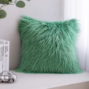 Phantoscope Faux Fur Solid Decorative Pillow Cover Fluffy Throw Pillow Mongolian Luxury Fuzzy Pillow Case Cushion Cover for Bedroom and Couch,Green 18 x 18 Inches