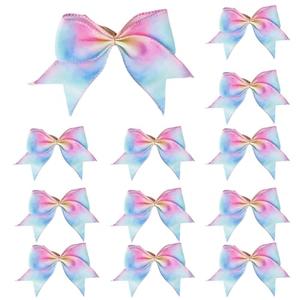 Meseey 12 Pcs 4 Inch Pastel Burlap Ribbon Bows Spring Summer Bow for Gift Wrapping Tree Topper Front Door Party Home Decorations (Gradient Pastel, 4 Inch)