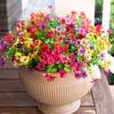 Artificial Flowers for Outdoor Indoor Garden Home Decoration, Faux Flower Daisy with Eucalyptus Leaves Fake Plants Greenery Boxwood Porch Patio, 12 Bundles (Mix Pink Red Purple Yellow)
