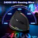 TRELC Wireless Gaming Mouse with 5 D Rocker, 24000 DPI/11 Programmable Buttons, Ergonomic Mouse for 2 Devices Connection (BT+2.4GHz), Vertical Rechargeable Mice for PC/Laptop/E-Sports/Gamer (Black)