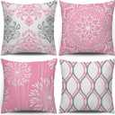 Coliuso Decorative Throw Pillow Covers 20x20 Set of 4,Pink and White Modern Simple Square Pillow Case Cushion Cover for Sofa Couch Farmhouse Living Room