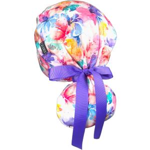 Scrub Cap for Women and Men, Ponytail Scrub Caps, Working Hat, Head Cover with Ribbon Ties and Buttons, Long Hair
