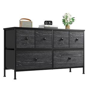 EnHomee Dresser for Bedroom with 6 Drawer Dresser TV Stand Wide Dresser & Chests of Drawers Fabric Dressers with Wood Top & Metal Frame Closet, Living Room, Hallway, Nursery, Black Wood Grain Print