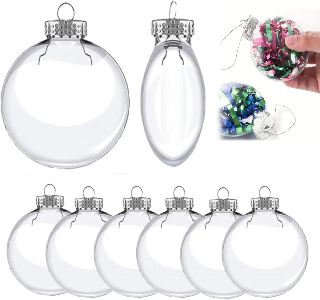 6 PCS DIY Christmas Clear Plastic Decorative Balls- 80mm/3.15inch Fillable Ornaments Clear Plastic Ball Decor for Crafts, Christmas Tree Decoration Xmas decorm, Halloween, Birthday, Wedding Decor