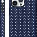 Case for iPhone 14 Pro, Glossy Hybrid 2-Layer Hard Shell, Aesthetic Scratch Resistant Cover, Navy Blue Polka Dot
