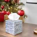 PEMAR Mother of Pearl Inlay Decorative Tissue Holder - Handcrafted Wooden Tissue Box Cover for Small Cube Tissue Boxes Only (Max Inner Size 4.7) for Bathroom, Living Room & Office (Blue)