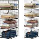 4-Tier Stackable Closet Organizers and Storage Shelves, Foldable Closet Shelf Organizer System, Stackable Storage Bins Drawers for Closet Organizer System, Black(Patent Pending, 15.7"x11.8"x34.64")