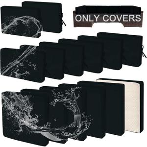 14 PCs Patio Cushion Covers for 7 PCs Outdoor Furniture Sectional Seating Sets Water Resistant Plus 2 Throw Pillows (Black, 24.8(L)*24.8(W)*3.14(T) inches)