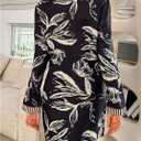 WDIRARA Women's Floral Graphic Nightgowns Button Down Long Sleeve V Neck Nightshirts Sleepwear (S)