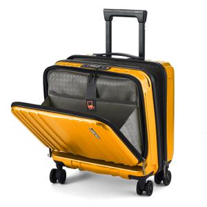 TydeCkare 16" Carry on Luggage with 2 Laptop Compartments, Lightweight Hardshell ABS+PC Suitcase with Dual Control TSA Lock, with YKK Zipper, 4 Spinner Silent Wheels, for Business Travel, Orange