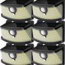 Aootek New Solar Motion Sensor Lights 120 LEDs with Lights Reflector,270 Wide Angle, IP65 Waterproof, Step Lights for Front Door, Yard, Garage, Deck (Black, Daylight White, 6-Pack)