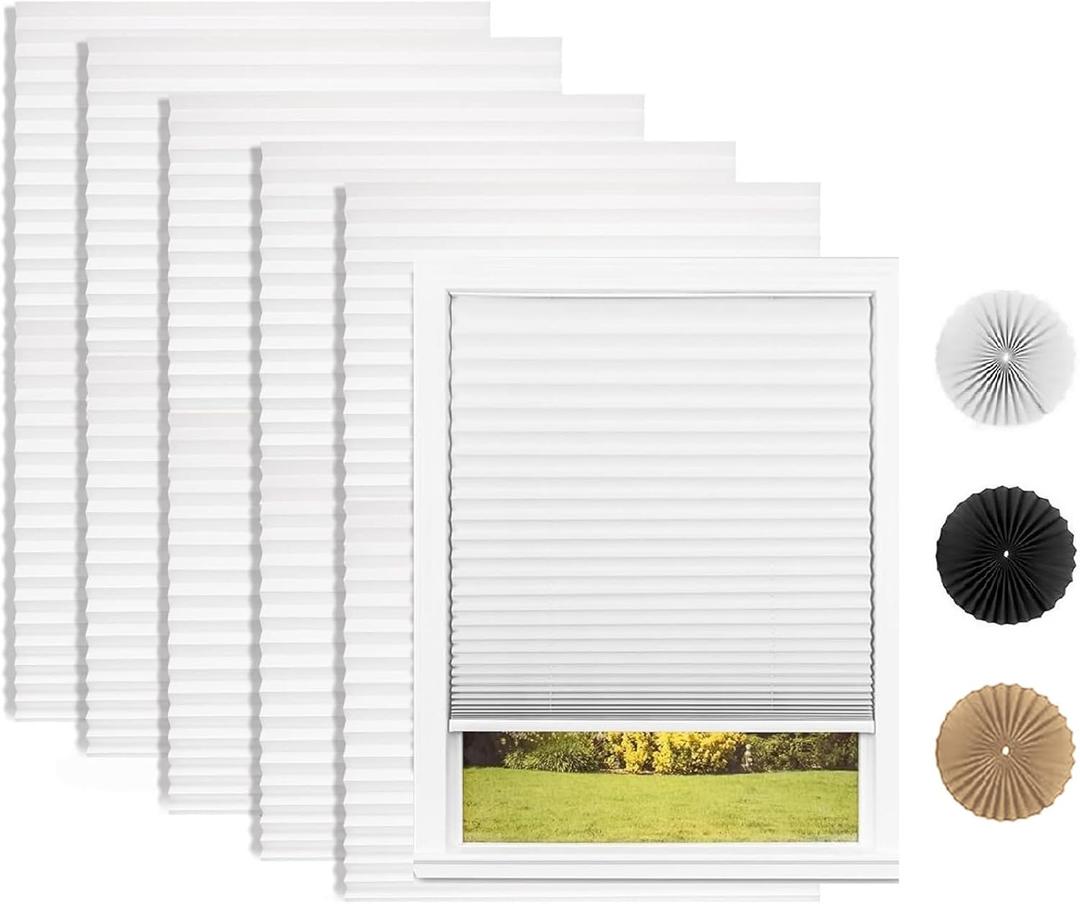 Changshade 6 Pack Temporary Shades, Pleated Paper Blinds for Indoor Windows Cut to Size Adhesive Paper Shades No Tools No Drilling for Office, Bedroom, Living Room,36" W x 72" H,White