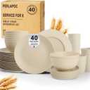 Dinnerware Sets 40 PCS Wheat Straw Plates and Bowls Sets With Cups Service for 8 Microwave Safe Dishes for Kitchen Lightweight Dish Set for RV Outdoor Activities Travel - Beige Colors