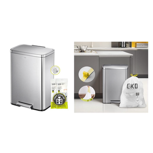 EKO Madison Brushed Stainless Steel 13.2 Gal/50L Kitchen Step Trash Can or Recycling Bin, Removable Inner Liner, Soft Close Lid, Fingerprint Resistant Finish