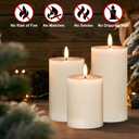 DRomance Battery Operated Flameless Candles with 6 Hour Timer 3 Pack Real Wax Vertical Stripe 3D Wick Flickering LED Pillar Candles Dinner Wedding Christmas Holiday Decor(Beige, 3" D x 5", 6", 7" H)