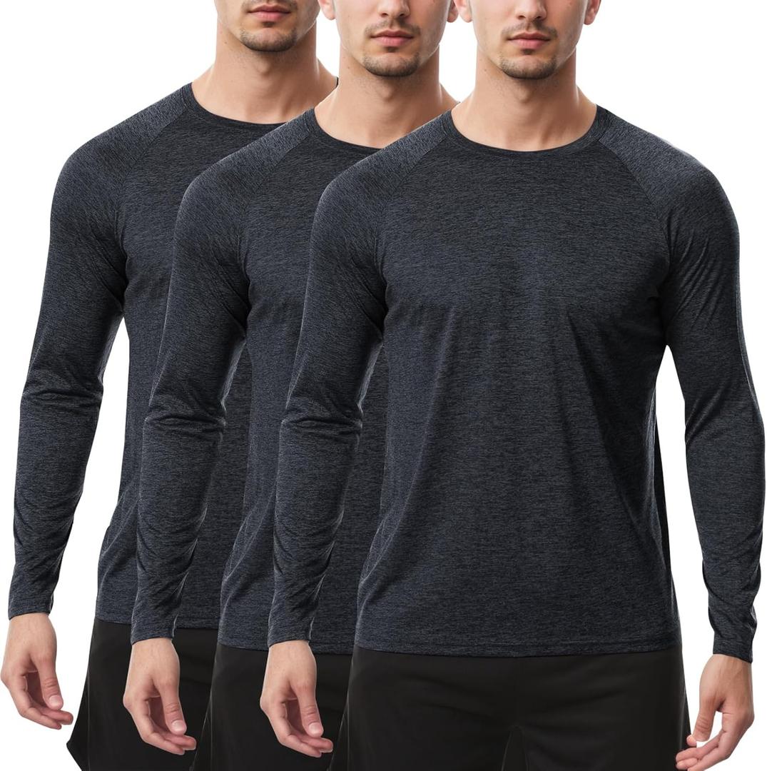 Sumolux 3 Pack Long Sleeve Shirts for Men Moisture Wicking Quick Dry UPF SPF Sun Protection Workout T Shirts, XX-Large