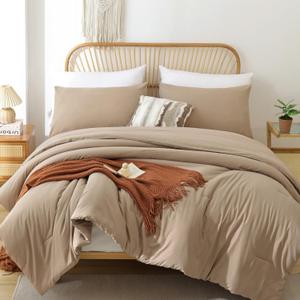 ROSGONIA Queen Comforter Set Taupe Brown, 3pcs(1 Boho Tan Comforter & 2 Pillowcases) All Season Soft Bedding Lightweight Bedspread Blanket Quilt (Queen Comforter 90"x90")