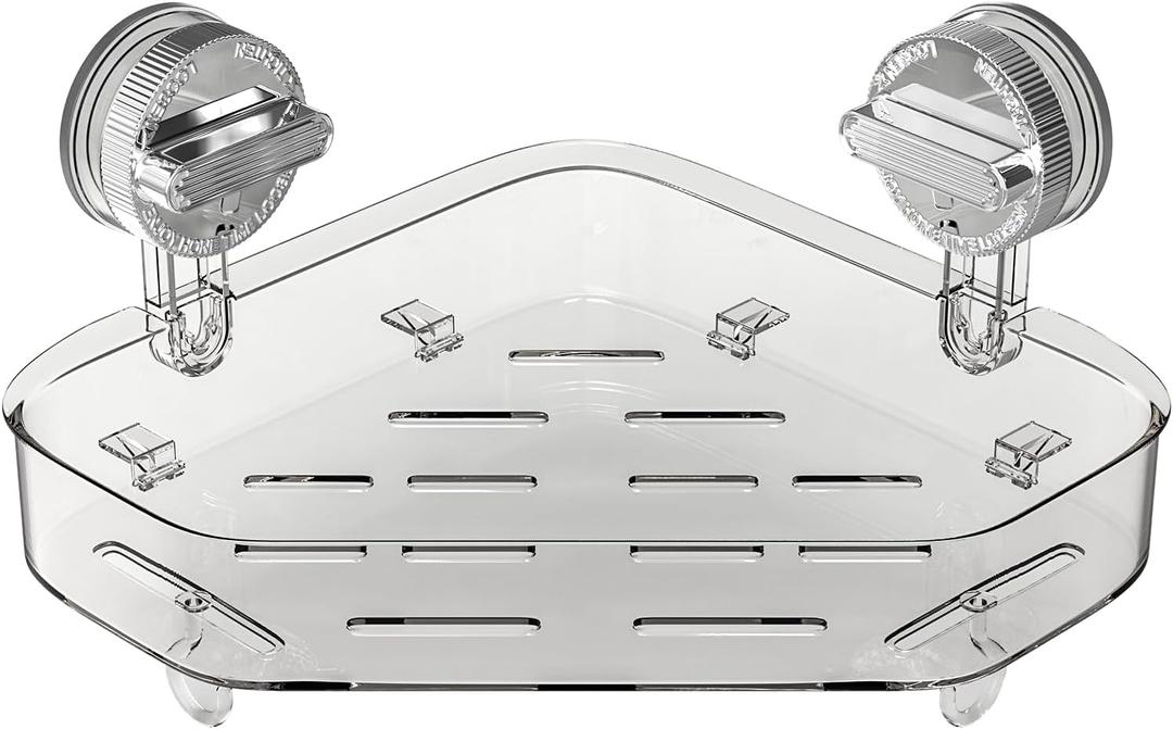 Holder Corner Shower with Hooks Removable, Clear Suction Cup Shower Caddy Corner, Bathroom Storage Rack
