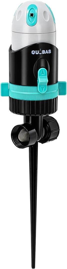 QUOBAS Sprinkler for Yard, 4 Spray Modes, 360 Adjustable Rotation, Heavy Duty Metal Spike with Built-in Filter, Water Diameter up to 50ft for Garden Plant, Flower Bed and Large Yard Area