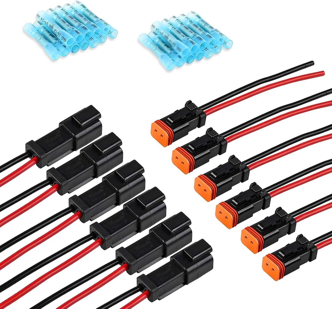 24 PCS Car DT Connector Kit, 14AWG Flame Retardant Pure Copper Wire Two-pin IP67 Waterproof Wire Crimp Terminal with Tail Cover, Multi-Functional Accessory, for Most Cars (Multicolored)