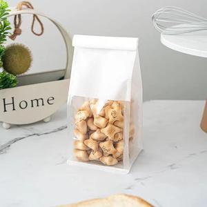 50pcs Bakery Bags with Window- 5.1x4.3x11 Inches Tin Tie Tab Lock Kraft Tin Tie Cookie Packaging Bags Paper Bread Bags Kraft Paper Bags with Window (White, 50 Count (Pack of 1)