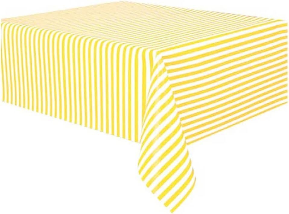 Vpang 2 Pcs Striped Plastic Print Tablecloths Disposable Table Cover Thickened Rectangle Tablecover, Kitchen Picnic Wedding Birthday Party Table Covers, 54"x108" (Yellow Stripe)
