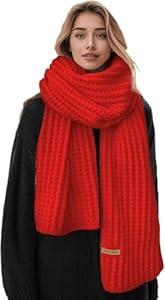 Winter Chunky Knit Scarfs Women's Thick Warm Knit Scarves Soft Long Chunky Knitted Scarf for Outddor Men & Women (6910in, Black)