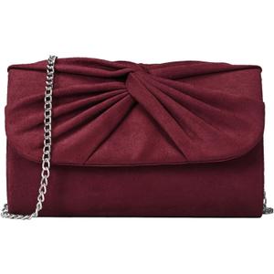 Women Faux Suede Pleated Bow Evening Bag Elegant Clutch Purse Handbag Formal Wedding Prom Party