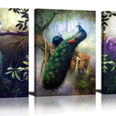 HLJ ART Modern Colorul Peacock Wall Decor 3 Panels Large Animals Painting Prints on Canvas for Home and Office Decoration (16x24)
