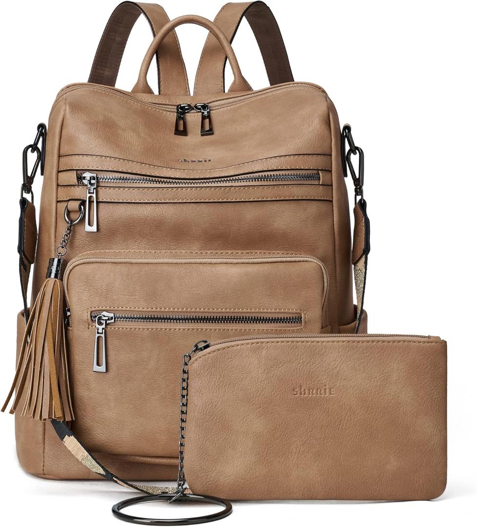 Shrrie Backpack Purse for Women Leather Backpack Fashion Designer Travel Backpack Convertible Shoulder Bag (2-1 Two-tone Camel Brown)