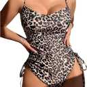 Milumia Women's Leopard Print One Piece Swimsuit Drawstring Ruched Tummy Control Bathing Suits, Size Small