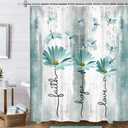 Rusitc Farmhouse Floral Shower Curtain, Farm Teal Country Daisy Flower Dragonfly and Faith Hope Love Inspirational Words Shower Curtain Set, Turquoise Balck White Bathroom Accessories Hooks, 70X70IN