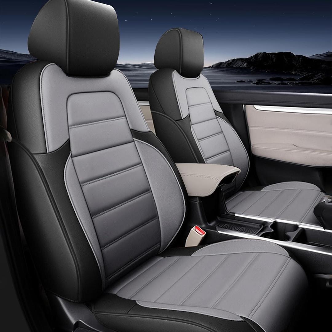 AOMSAZTO Seat Covers for Honda CRV 2017 2018 2019 2020 2021 2022 Faux Leather Full Set Car Seat Cover for Trucks SUV, Waterproof Car Seat Cushion (Black/Gray)
