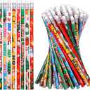 Christmas Pencils Xmas Wood Pencil with Eraser Snowman Pencils Santa Elk Assorted Christmas Stationery Pencil, 8 Styles(72)
