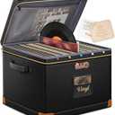 DEEGO Vinyl Record Storage Box with Lock, Fireproof & Water-Resistant Record Album Storage for 150+ 12-Inch LPs, Sturdy Record Case with Side & Bottom Support Panels, Gifts for Record Collectors