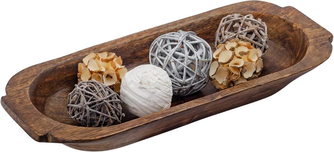 Mie Creations 16'' Large Wooden Dough Bowl for Decor, Huge Decorative Centerpiece Oval Rustic Dough Bowls for Table | Handmade Long Wood Bowl, Mothers Day Gifts for Mom, Festival Dining Decorations