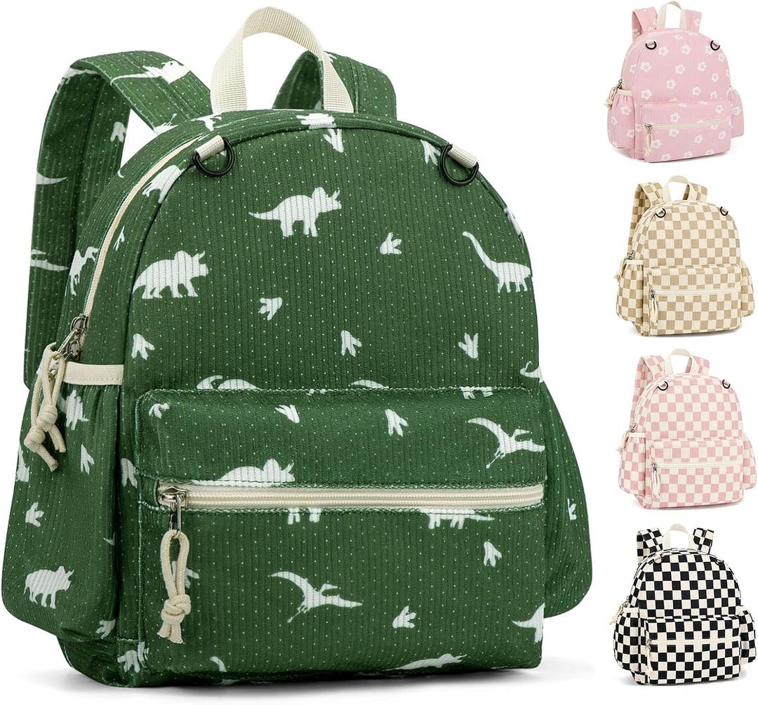 Corduroy Toddler Backpack for Boys & Girls, Kids Backpacks | Small Kids Bookbag for School, 2-4 Preschool Kindergarten Backpack, Toddler Daycare Backpack - Dinosaur, Toddler-12"H