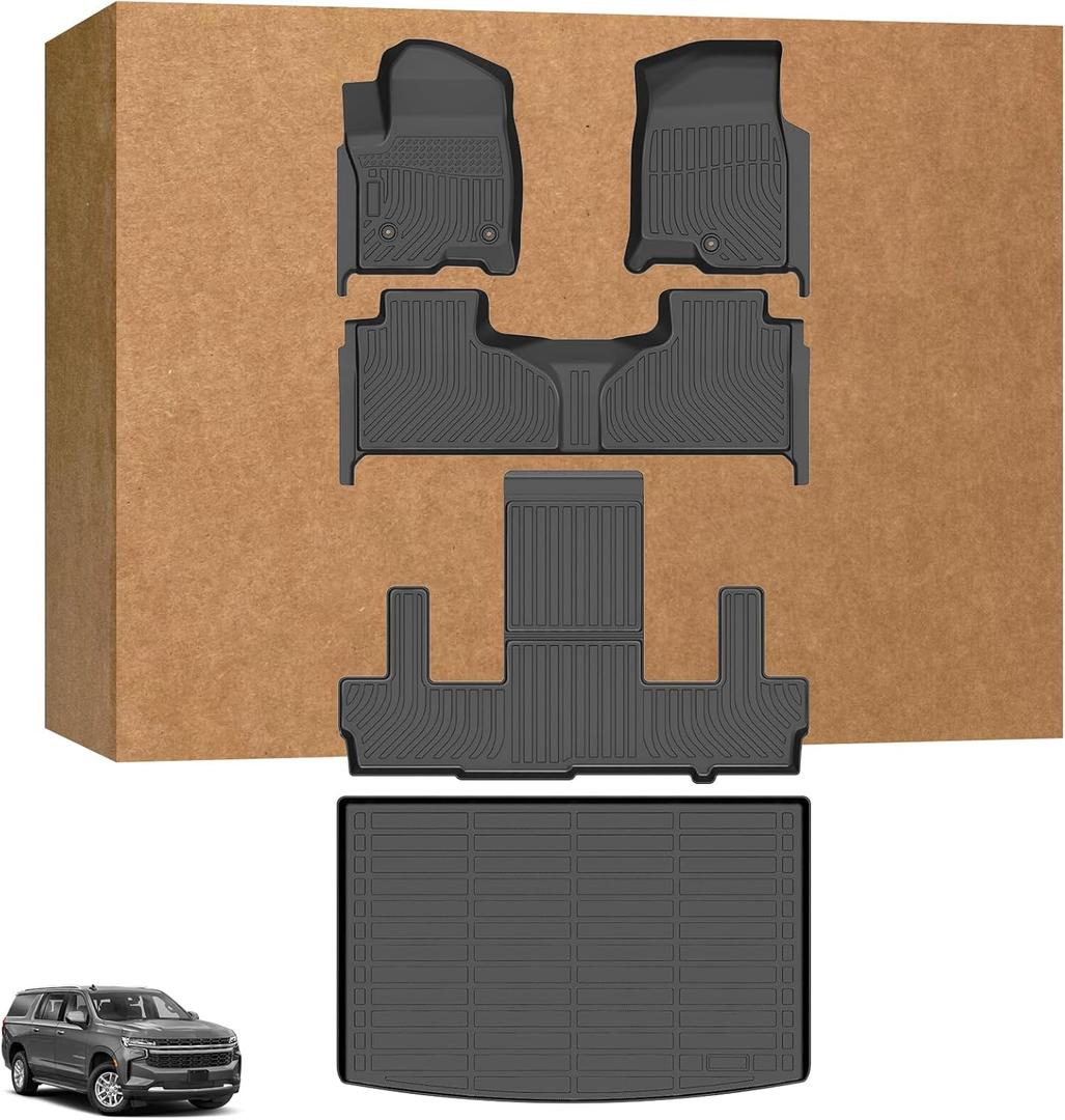 Floor Mats for Chevy Suburban 7 Seats (2 Row Bucket Seats)&GMC Yukon XL Bucket (ONLY XL)& Cadillac Escalade ESV Bucket 2021-2026, Custom Fit TPE Cargo Mats Full Accessories for Chevrolet Suburban