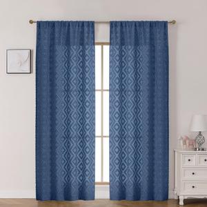 Chyhomenyc Dusty Blue Curtains 84 Inch Length for Badroom 2 Panels Set, Light Filtering Luxury Geometric Jacquard Textured Curtain Drapes, Farmhouse Rod Pocket Cortinas para Sala, 37" W x 84" L, 2PCS