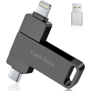 (No APP Required) MFi Certified 512GB iPhone Flash Drive, iPhone Memory Stick for Photo/Video Backup, 3 in 1 iPhone Photo Stick, High-Speed Jump Drive Compatible for iPhone/iPad/Android/PC Black